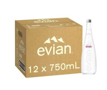 Evian Mineral Water Glass Bottles, 750Ml x 12Pcs Case