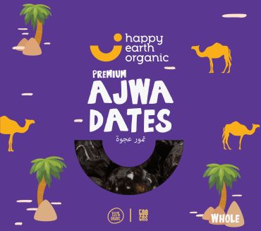 Happy Earth Organic Ajwa Whole Dates, 500 Grams