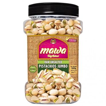 Mawa Raw Unsalted Pistachios Jumbo (Plastic Jar), 500G